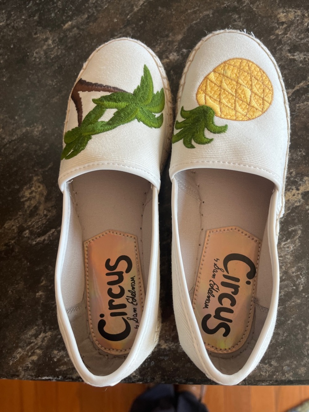 Circus by Sam Edelman White Embroidered Pineapple Espadrille Flats